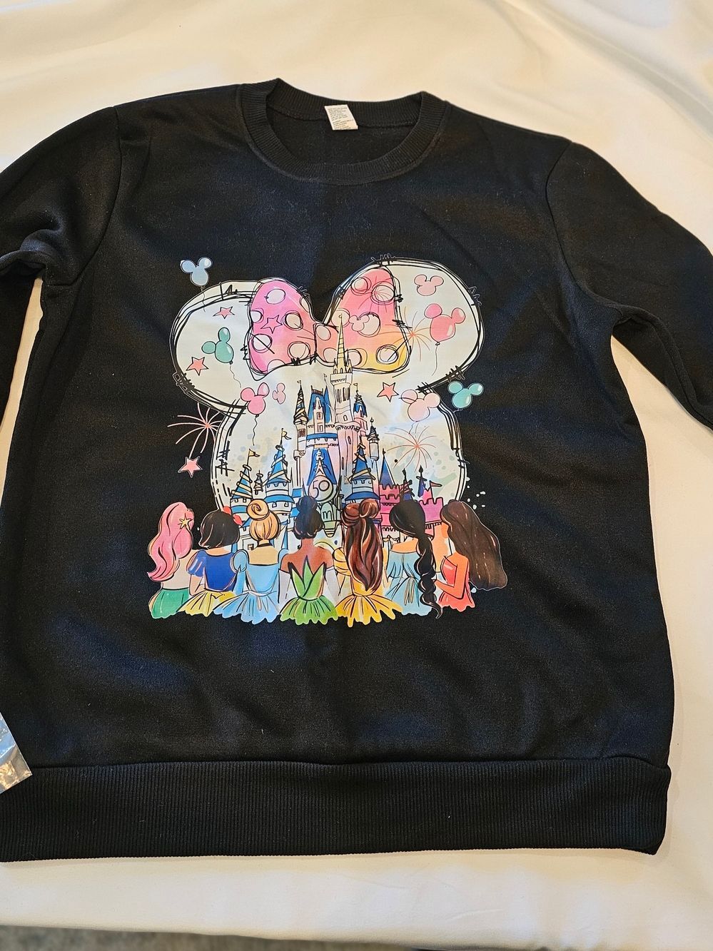 Shein Black Kids Sweatshirt with Colorful Princess Castle Graphic
